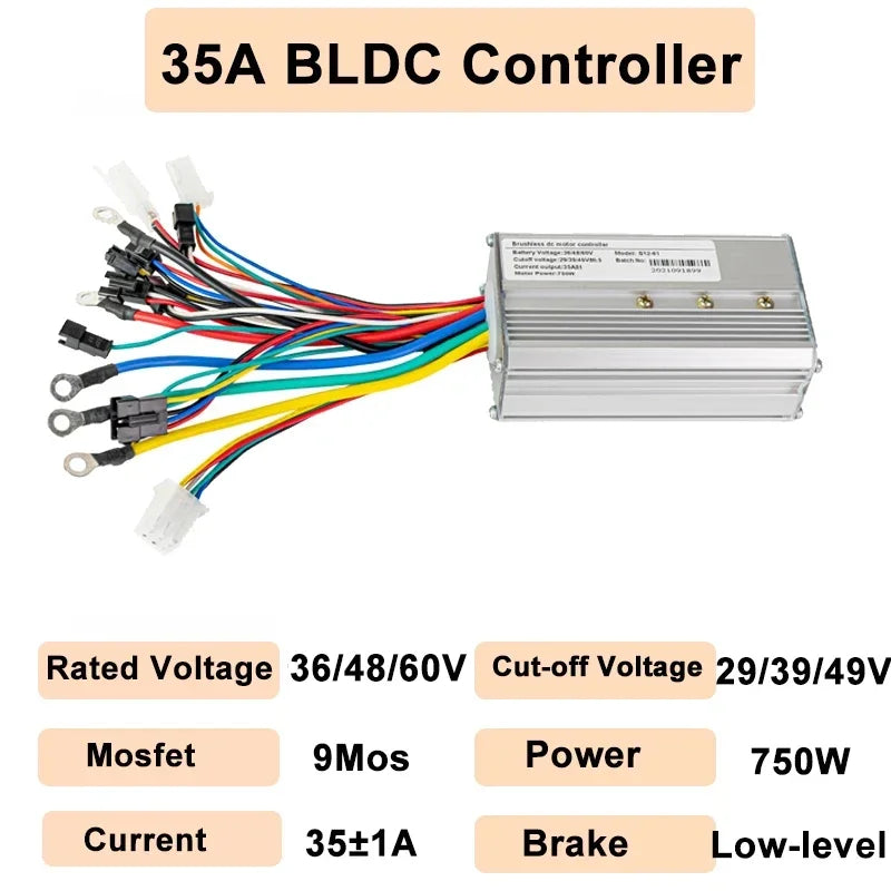 Electric Bike Brushless Controller 25A 35A with LCD Display Electric Bicycle Scooter E-bike Accessories Parts 36V 48V 750W 500W