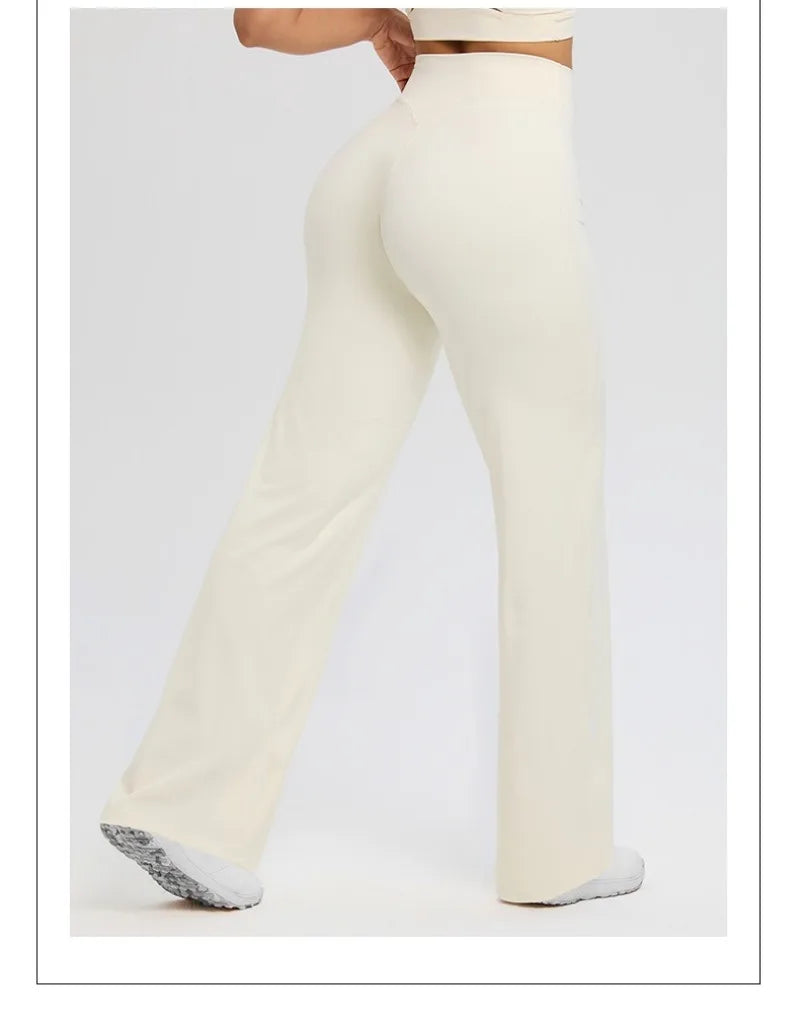 2026 C-B Women High Waist V Back Scrunch Straight Leg Yoga Pants Naked Feel Tummy Control Stretch Gym Pilates Sports Trousers