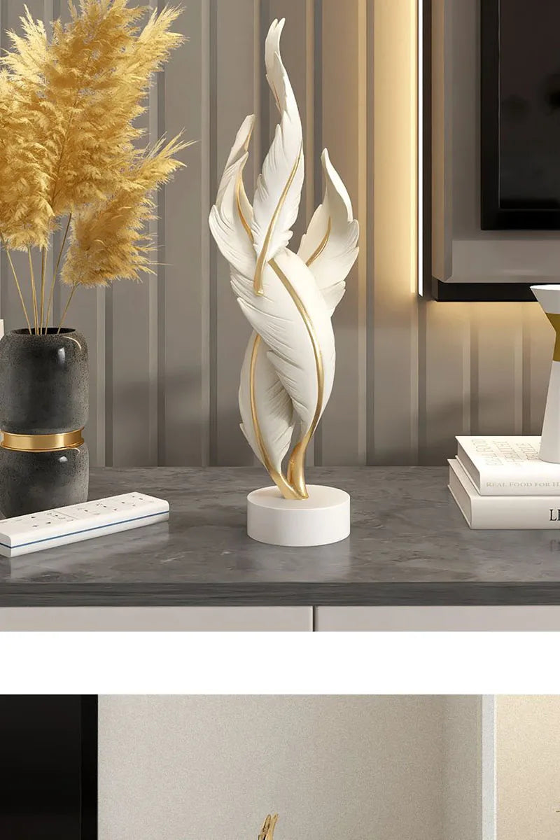 Modern Light Luxury Feather Resin Ornaments Home Living Room Wine Cabinet Figurines Decoration Store Hotel Pub Furnishing Crafts