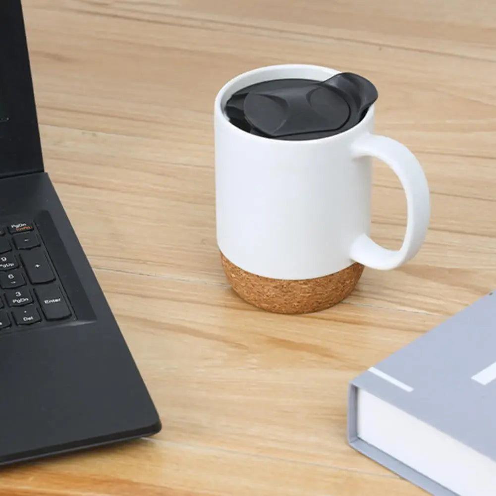 Modern Coffee Mug Leak-proof Coffee Mug 350ml Matte Black Coffee Mug with Grip Handle Cork Bottom Detachable Dustproof Lid