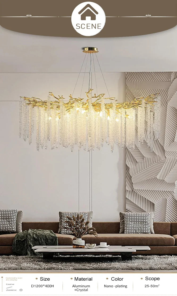 Modern light luxury living room crystal chandelier dining room bedroom French crystal lamp artistic decoration branch lamp