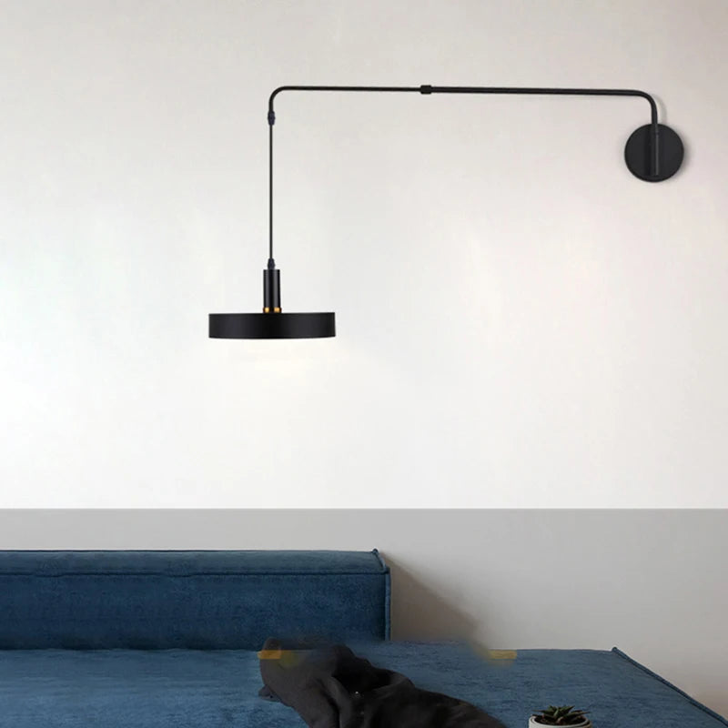 Modern Black Metal Wall Light For Bedroom Bedside Reading Long Arm Wall Lamp Scalable Adjustment