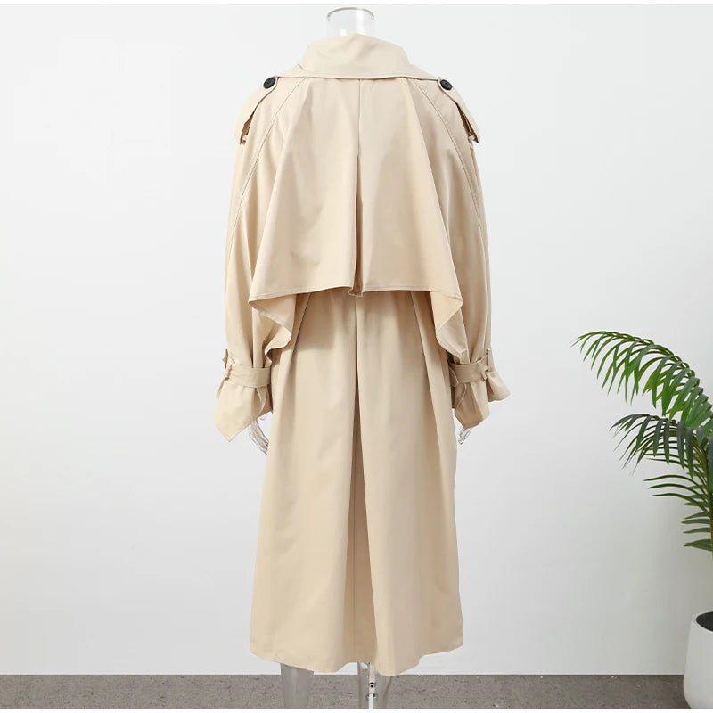 Casual Lace Up Long Trench Coat Women Chic Solid Color Full Sleeve Lapel Windbreaker 2026 Fall New Fashion Loose Commute Jackets