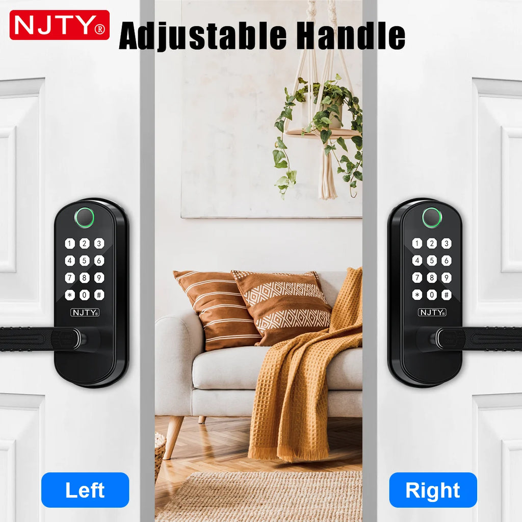NJTY Fingerprint Door Lock Unlock by Fingerprint/Card/App/Password/NFC/Key Anti-Theft Electronic Door Lock for Bedroom/Outside