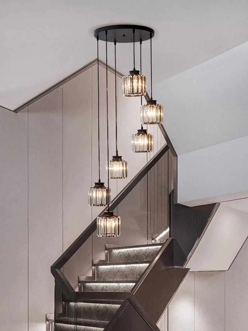 Staircase Pendant Lamp Modern Light Luxury Crystal Lamp Simple Living Room Lamp Duplex Hotel Lobby Interior Decoration Lighting