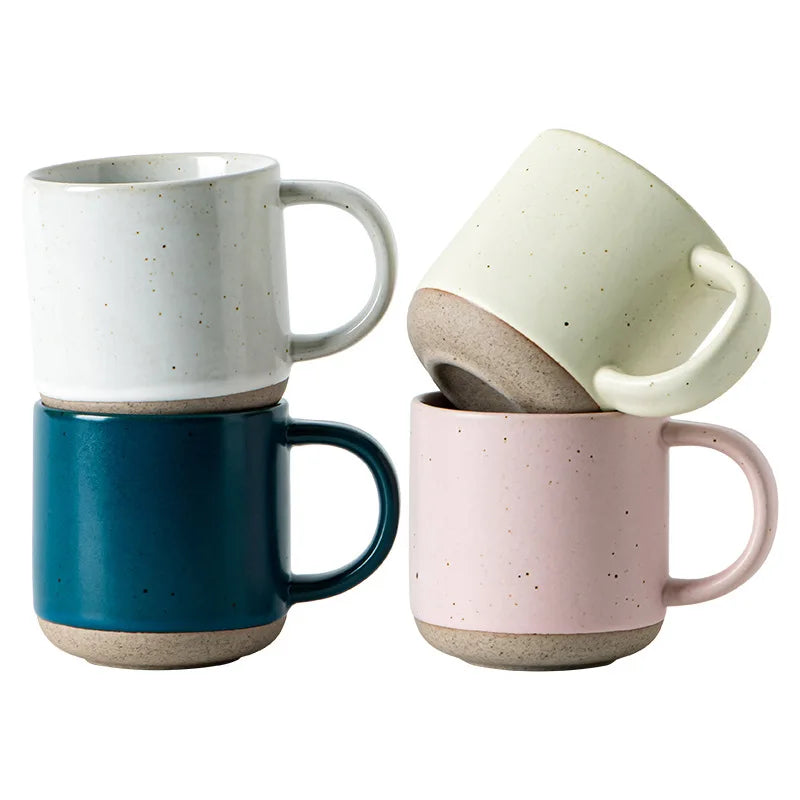 Custom Modern Design White Small Frosted Ceramic Tumblers Unglazed Base Speckled Coffee Mug With Handle Speckled Ceramic Mug