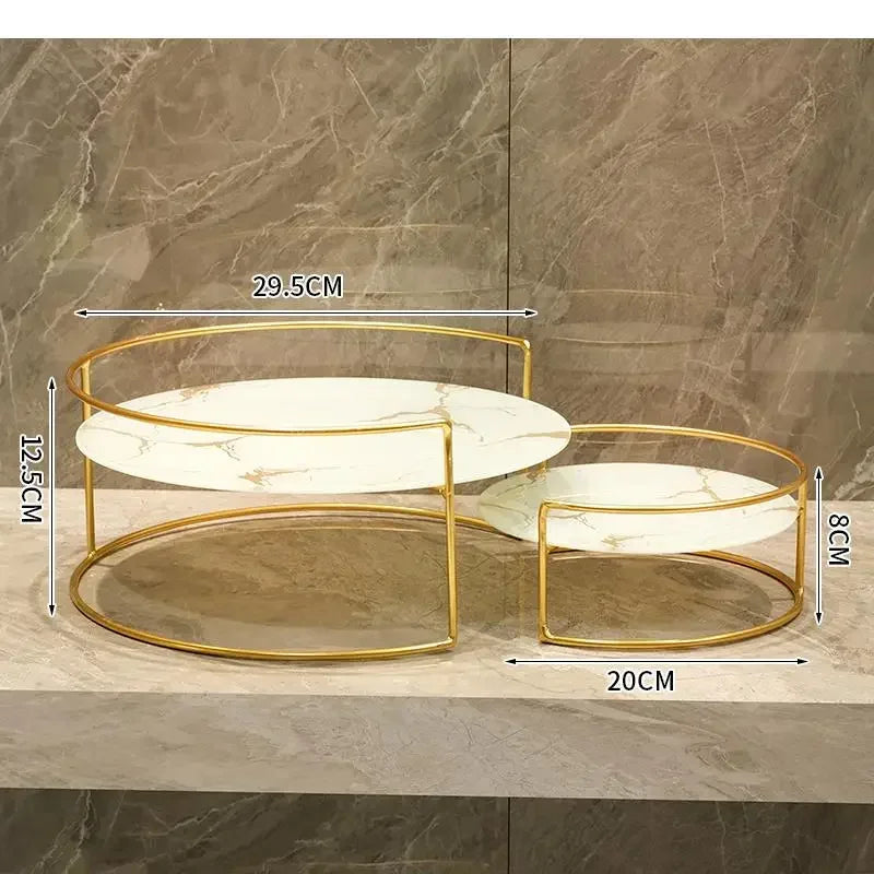 Metal Marbled Glass Tray 2-piece Set Decorative Storage Rack Desktop Organizer Cosmetic Shelf Display Stand Bathroom Shelves