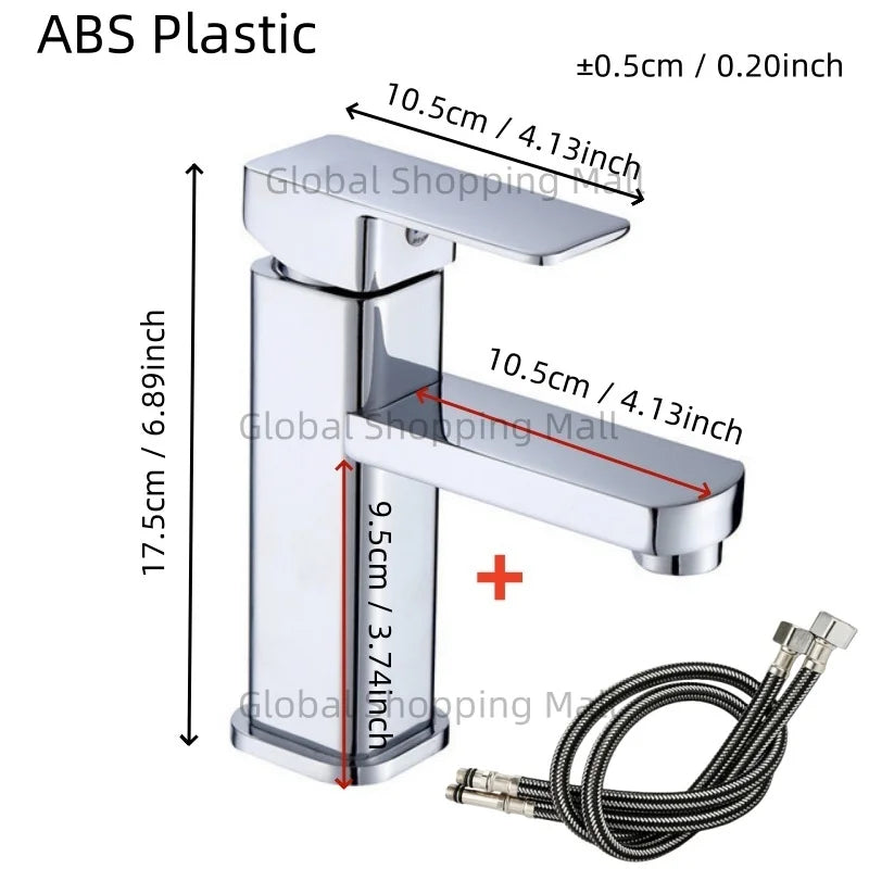 Bathroom Faucet Single Hole Single Handel Hot and Cold Water Mixer Tap Deck Mounted in Black and Chrome Square Basin TapBathroom