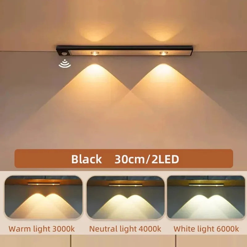 LED Ultra Thin Under Cabinet Lights Motion Sensor Wireless Night Light,3 Color Dimmable Light For Kitchen Bedroom Wardrobe