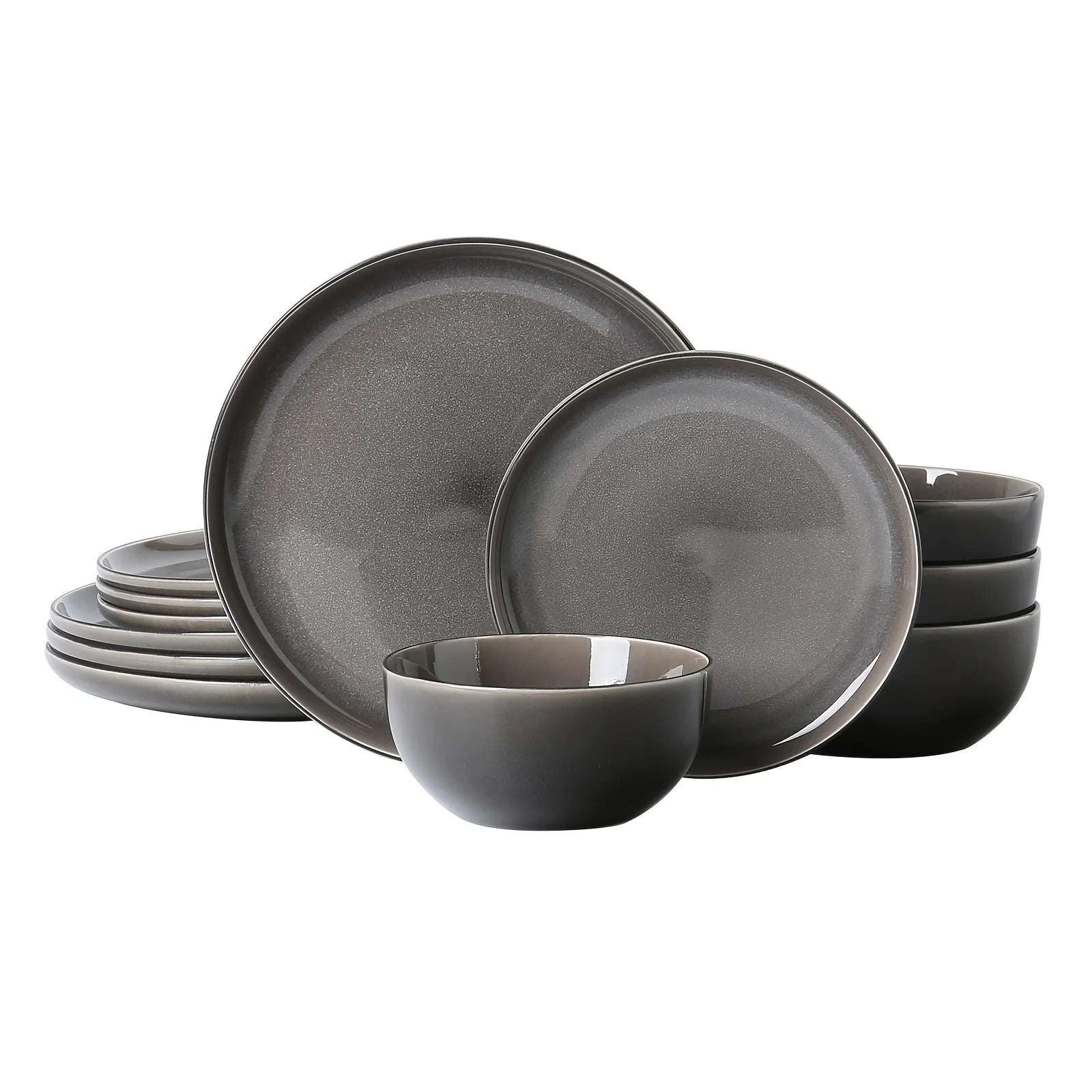 12-Piece Purple-Gray Reactive Glaze Ceramic Tableware Set for 4 People – Soup Bowls, Salad Plates, Dessert Dishes, Pasta Bowls &