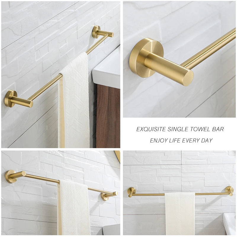 Single Towel Bar Rack Wall Mount Bathroom Round Towel Bar Heavy Duty Hand Towel Holder Kitchen Towel Rod  Stainless Steel Chrome