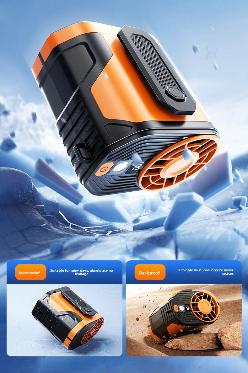 Waist-mounted electric fan with digital display, portable, suitable for outdoor travel, low noise, strong wind, neck-hanging fan