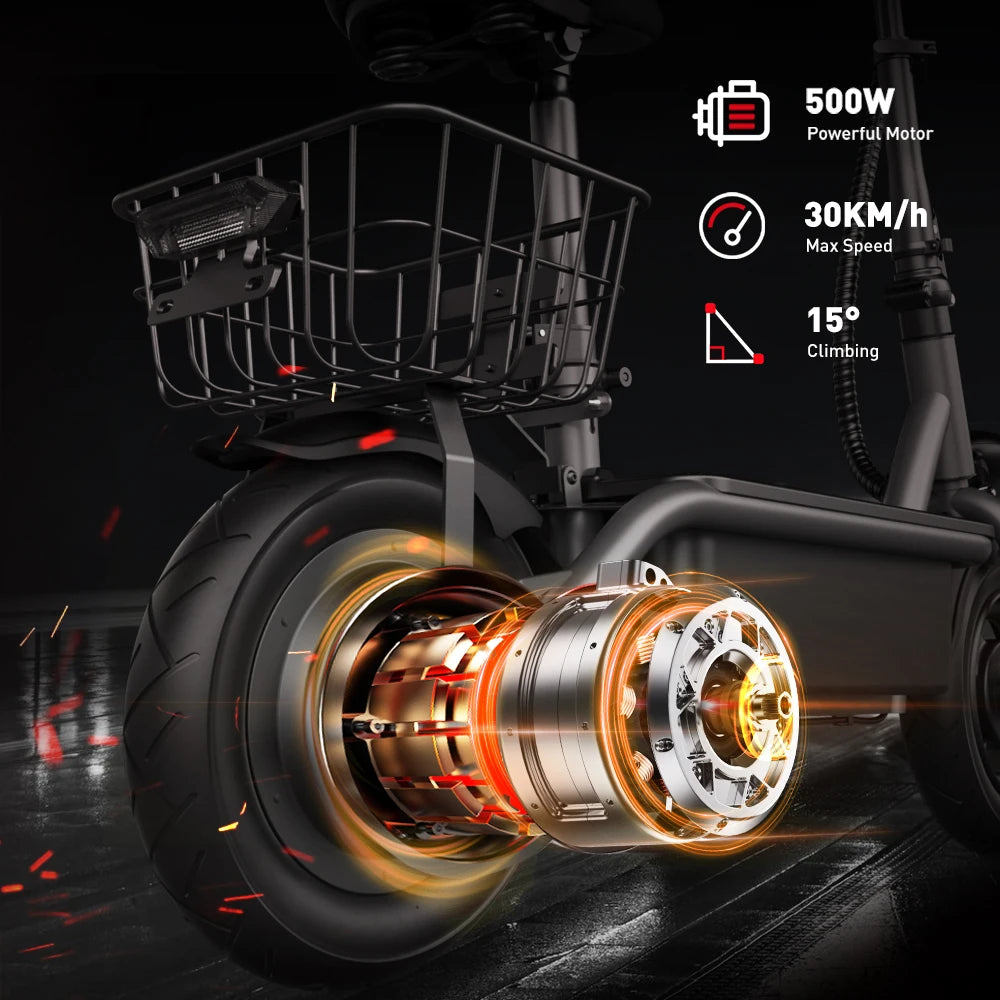 iScooter F2 Electric Scooter 500W Foldable Scooter 7.8Ah Electric Kick Scooter 30km Range 30km/h E-Scooter With Basket Daily