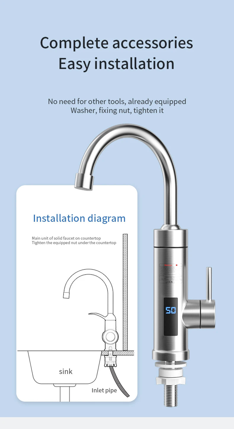 Electric Water Heater Faucet Instant Hot Water Faucet Heating Stainless Steel Kitchen Faucets Hot Cold Two Function Water Taps
