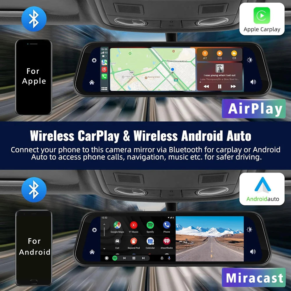 4K 3840*2160P Dash Cam Carplay Android-Auto Car DVR Dual Len 5G Wifi GPS BT FM Video Drive Recorder Stream Mirror Dashcam Camera