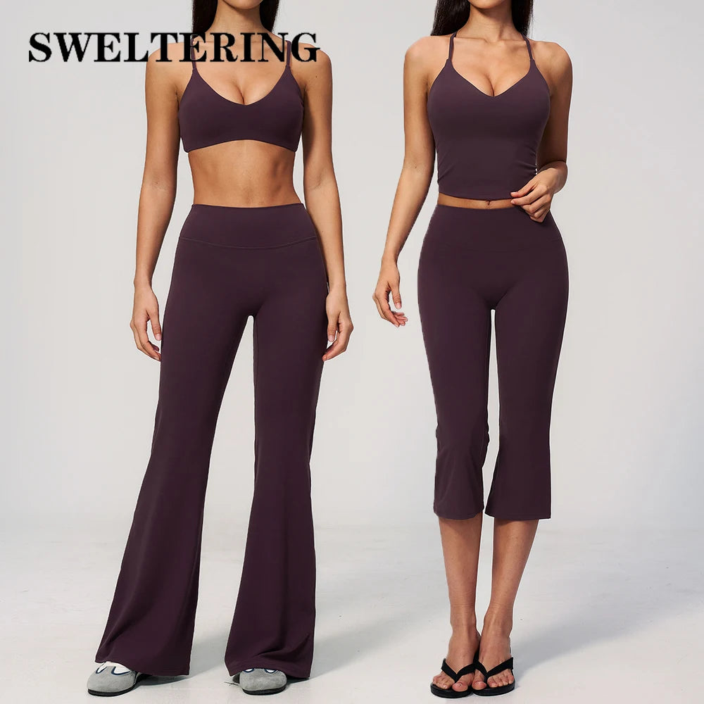 2PCS Yoga Suit Women's Tracksuits Gym Clothes Running Workout Outfits Sports Bra Middle Pants Athletic Wear Female Yoga Clothing