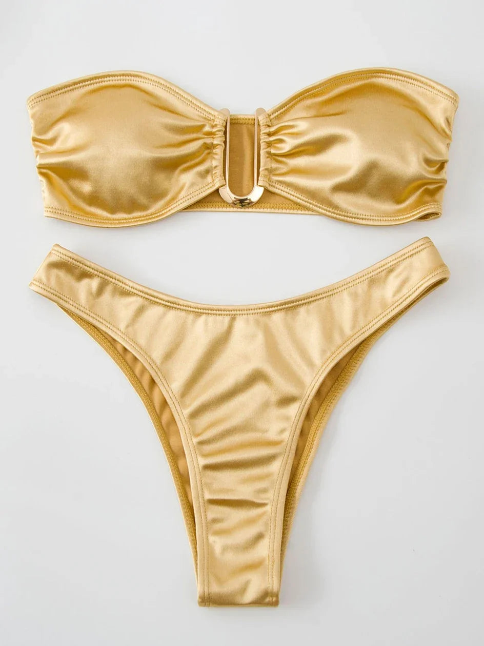 Bandeau Bikini Swimsuit Women 2026 Two-piece Swimwear Thong Bikinis Sets Female Bathing Suit Push Up Monokini Beach Wear Biquini