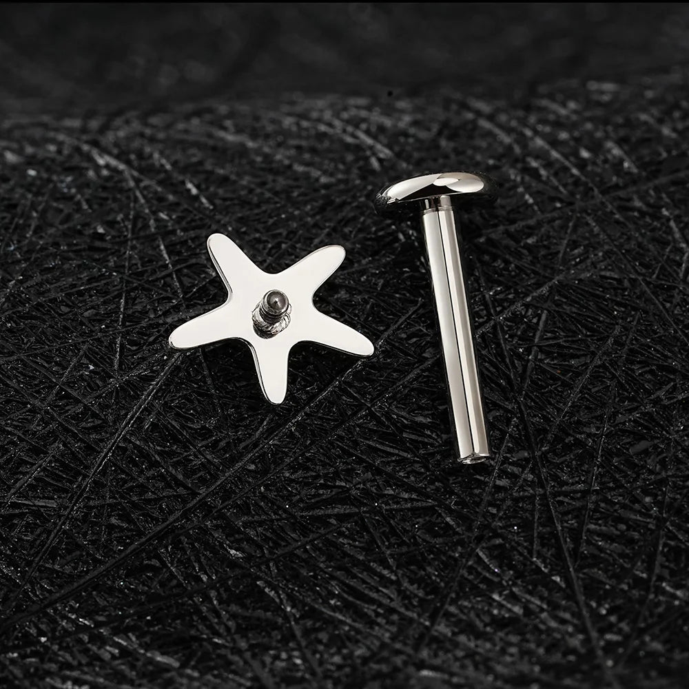 Right Grand ASTM F136 Titanium Tiny Starfish Cartilage Earring 16G Flat Back Labret Helix Stud Earlobe Piercing Summer Jewelry