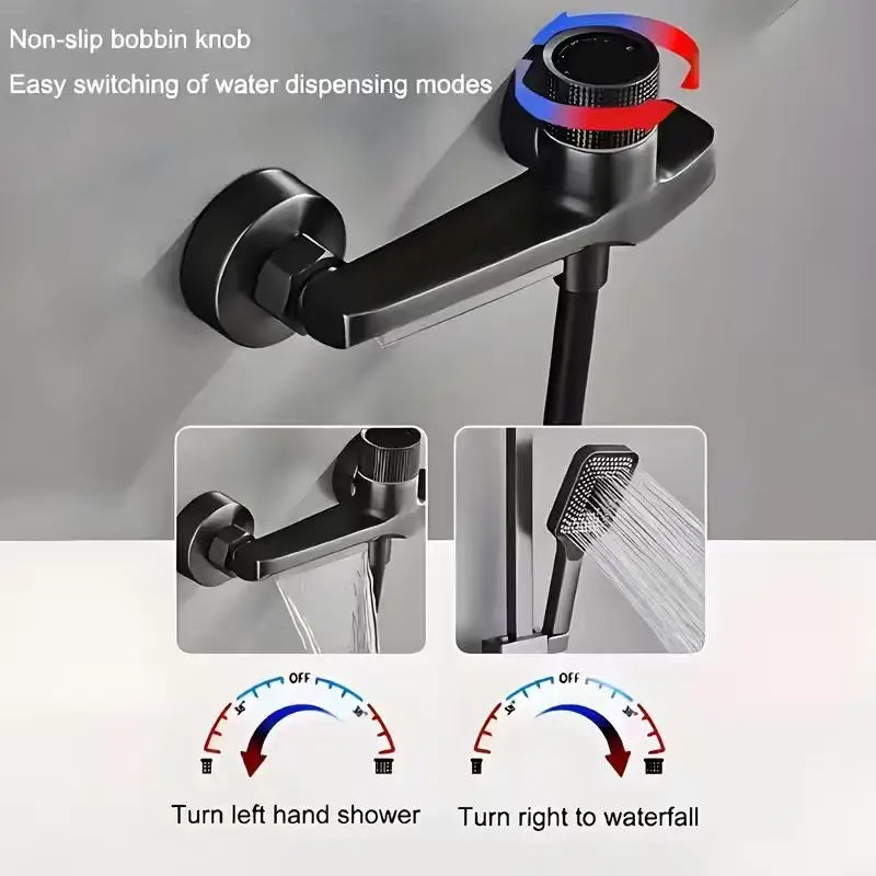 Modern Bathroom Faucet - Wall-Mounted Bathtub/Shower Mixer Tap with Hot & Cold Control, Concealed Valve, Matte Black Finish for