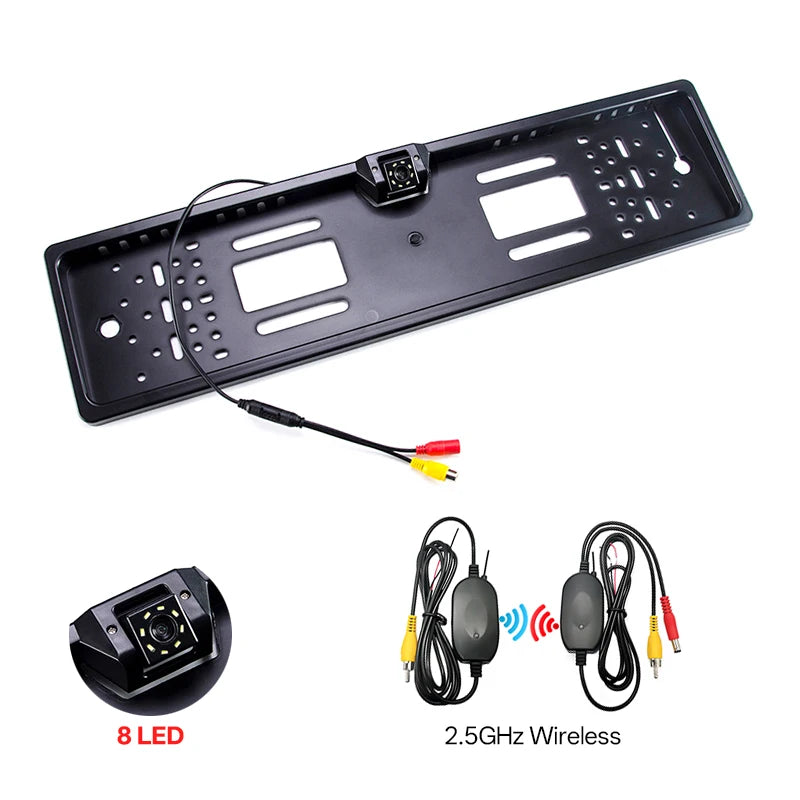 Hippcron Car Plate Camera Rear View Wireless EU European License Frame Waterproof Night Vision Reverse Backup  8 LED Camera