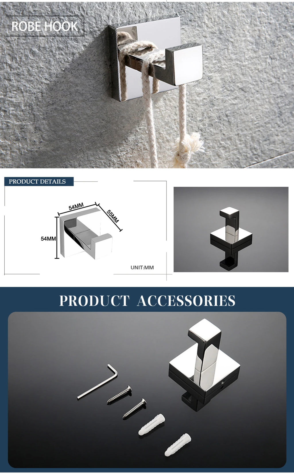 Stainless Steel Chrome Bathroom Hardware Set Square Towel Rack Towel Rack Tissue Holder Robe Hook Bathroom Rack Accessories
