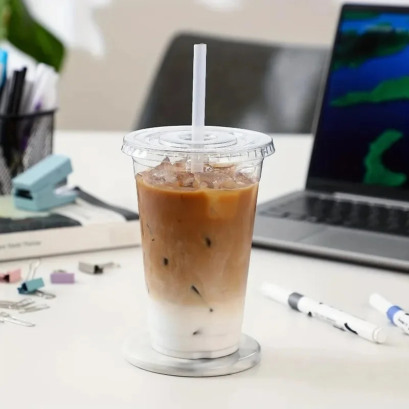 50 PCS12/16/20OZ Plastic Cups with Lids Transparent Disposable Cups Party Weddings Holidays Coffee Milkshakes Cold Drinks