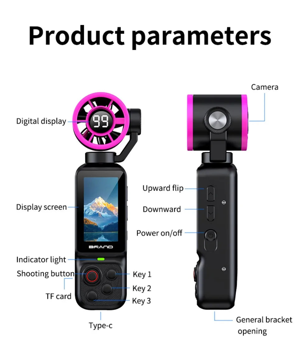 HD 2 in 1 Action Camera with 5 Speed High Speed Cooling Fan Video Recorder For Vlog YouTube Outdoor Shooting Handheld Action Cam