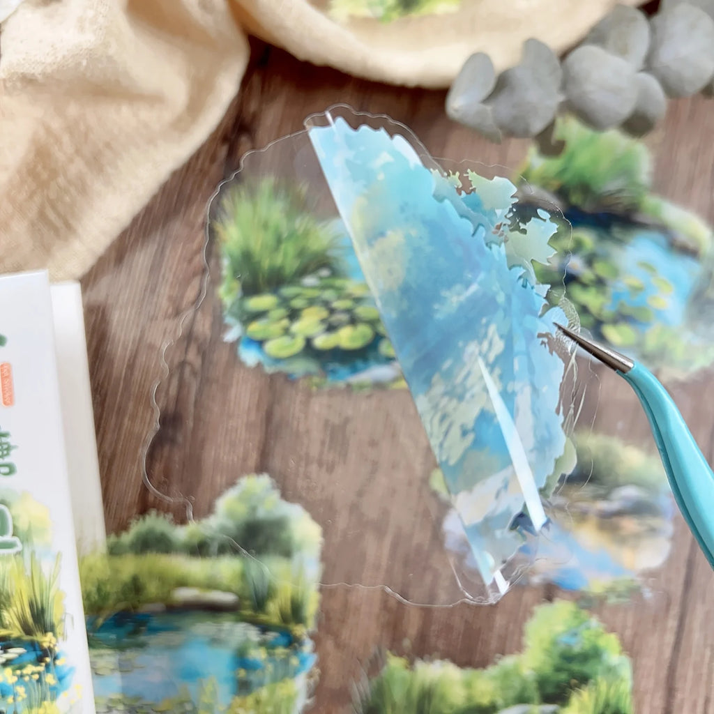 10 pcs Large Size Pond and Lake Landscape Stickers For DIY Scrapbooking Planner Collage Diary Supplies Sticker Stationery