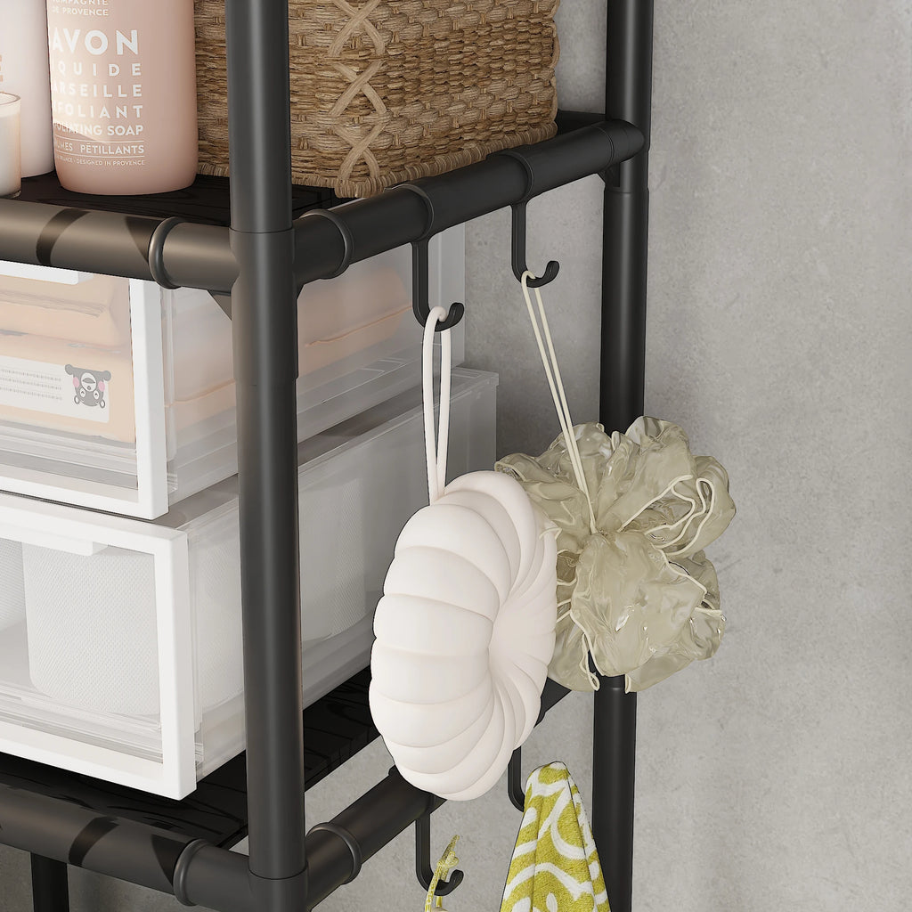 Black/White Iron + Non-Woven Fabric Heavy-Duty 3-Layer Laundry Storage Rack Vertical Multi-Layer Storage Washing Machine Dryer Can Be Placed in Bathroom Laundry Room Storage Space-Saving