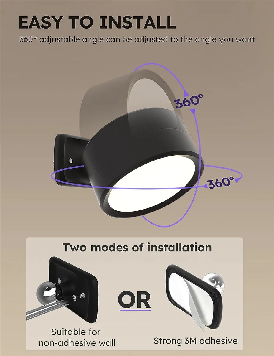 LED Wall Sconces light, 3 Brightness Levels 3 Color Modes Wall Lights Battery Operated 360° Rotatable Touch Control Wall lamp