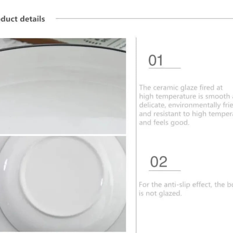 White With Black Dinner Plate Set Ceramic Serving Tray Food Dishes Rice Salad Noodles Bowl Soup Kitchen Dinnerware