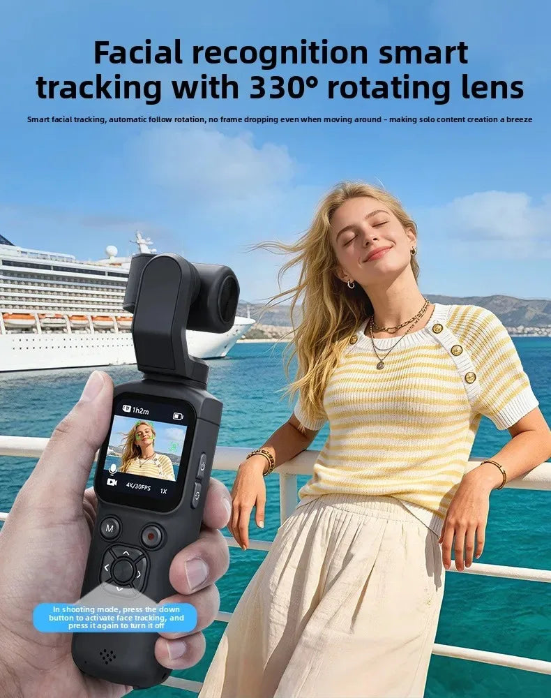 UHD 4K Action Camera With 330° Face Tracking Gimbal Stabilizer Pocket Camera for Vlog Outdoor Travel Handheld Video Recorder