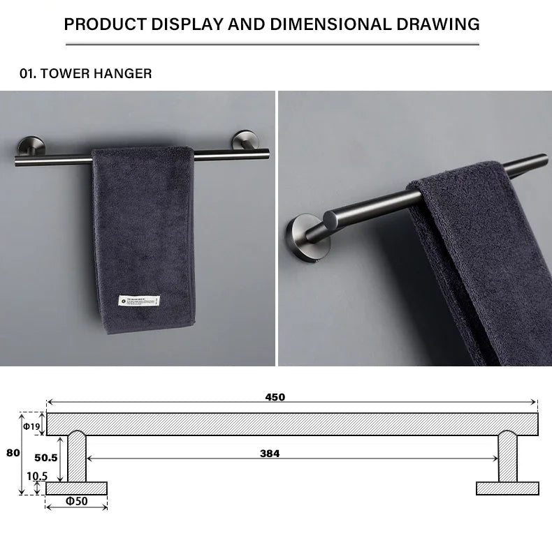 Bagnolux Stainless Steel Gun Gray Black Polished Chrome Brushed Gold Hanger Hook Towel Bar Paper Holder STURDY HANDS