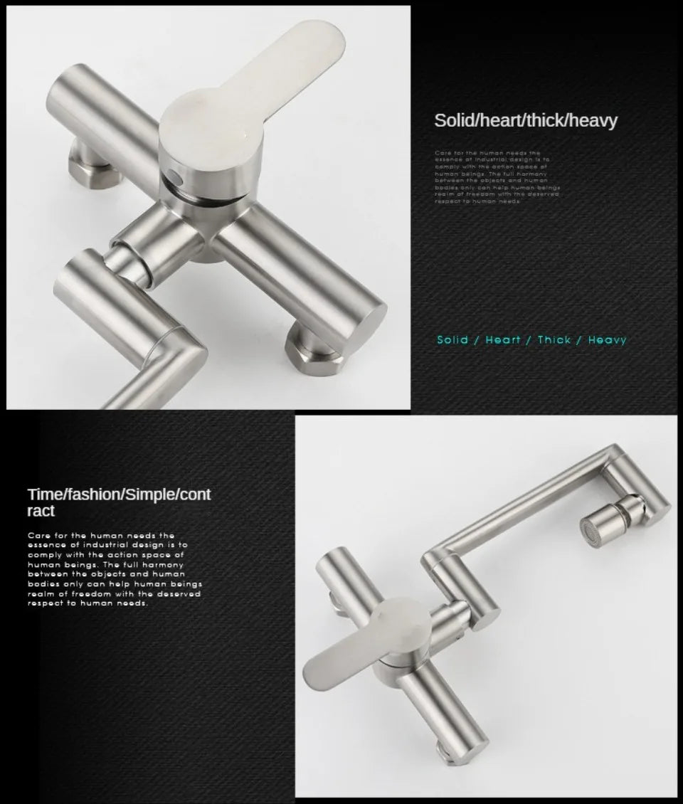 Stainless Steel Foldable Basin Faucet Wall Mounted Bathroom Kitchen Sink Washbasins Cold Hot Water Mixer Tap 360 Degree Swivel