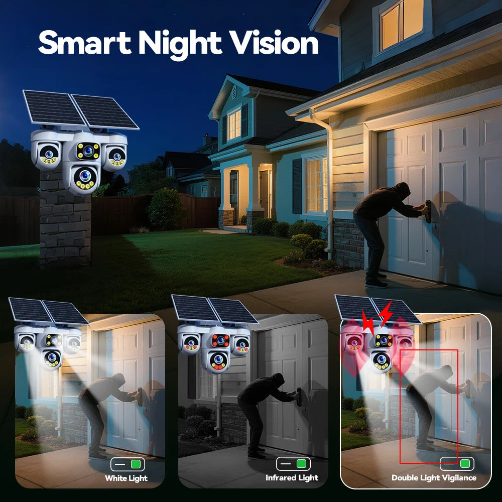 No Wiring Needed! Solar Security Camera 20MP, 360° Auto Tracking, Permanent Power, Full Color Night Vision, 2-Way Audio, IP66