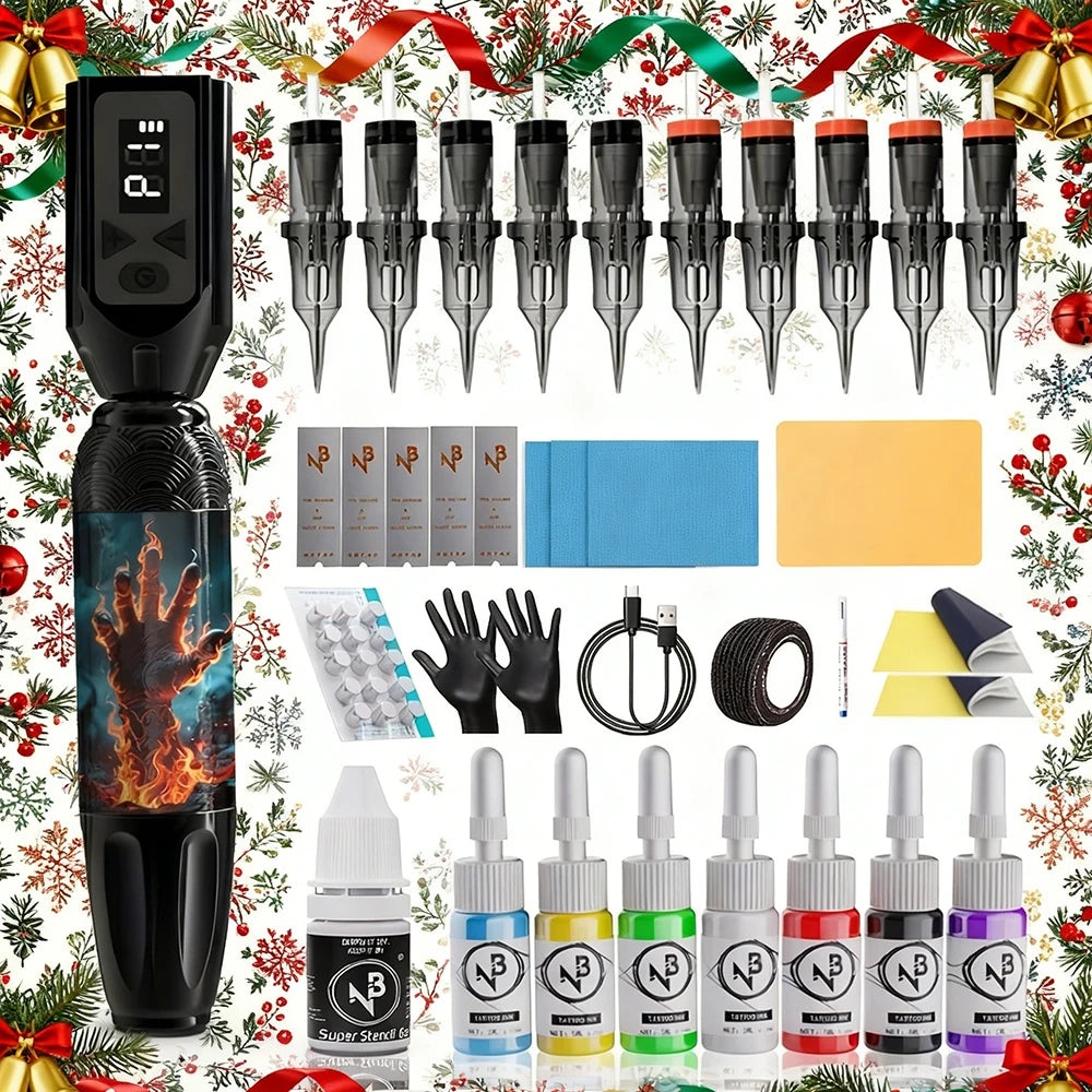 Goldplume Brand New Tattoo Gun Set, Rotary Tattoo Kit, Includes Power Supply, Cartridge Tattoo Needles, Suitable for Beginners and Professional Tattoo Artists