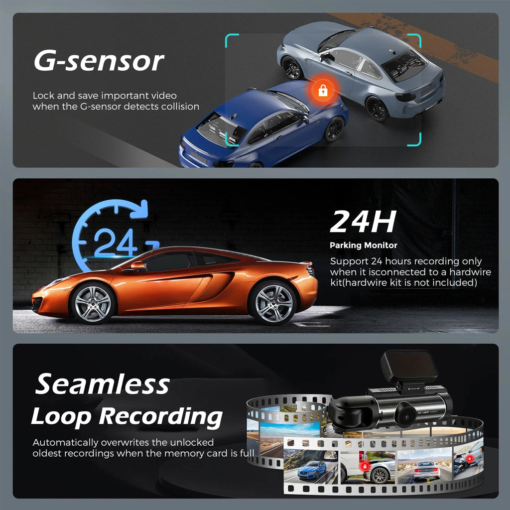 3 Camera Dash Cam For Car Camera 1080P Video Recorder Car DVR Front Rear View Camera Night Vision Black Box Car Accessories