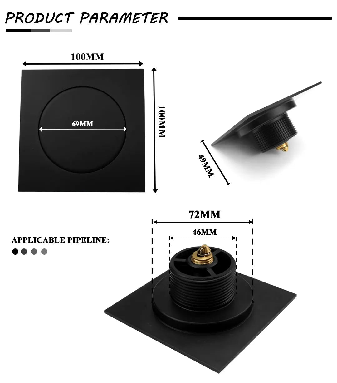 Pop Up Foot Floor Drain 10CM Brass Chrome Anti-odor Bath Drains Push Down Deodorization Gold Matte Black Shower Room Cover Plug