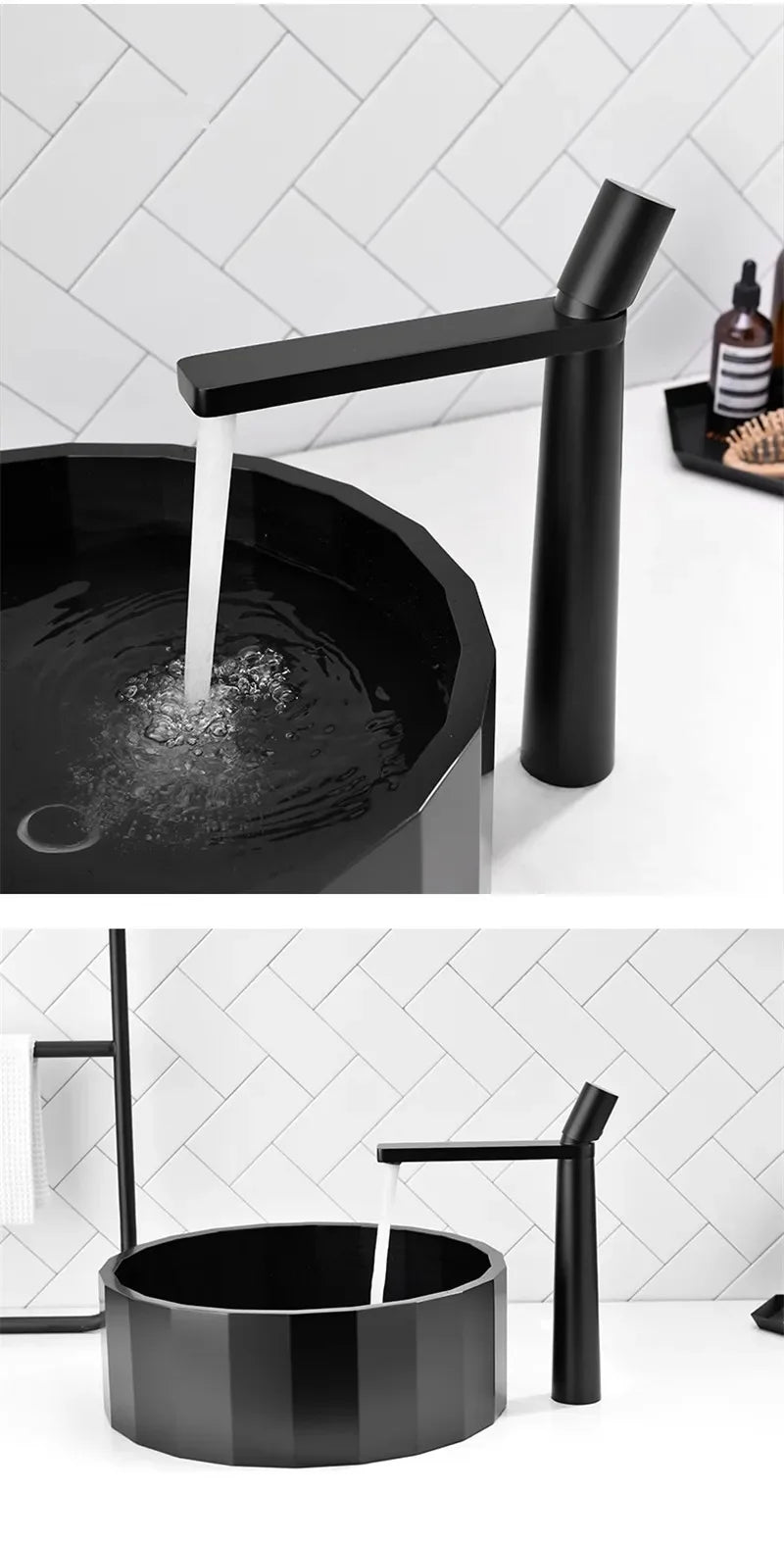 Black Bathroom Faucet Gray Basin Faucets Hot & Cold Bathroom Sink Faucet Deck Mounted Lavotory Faucet  Mixer Water Tap SS 304