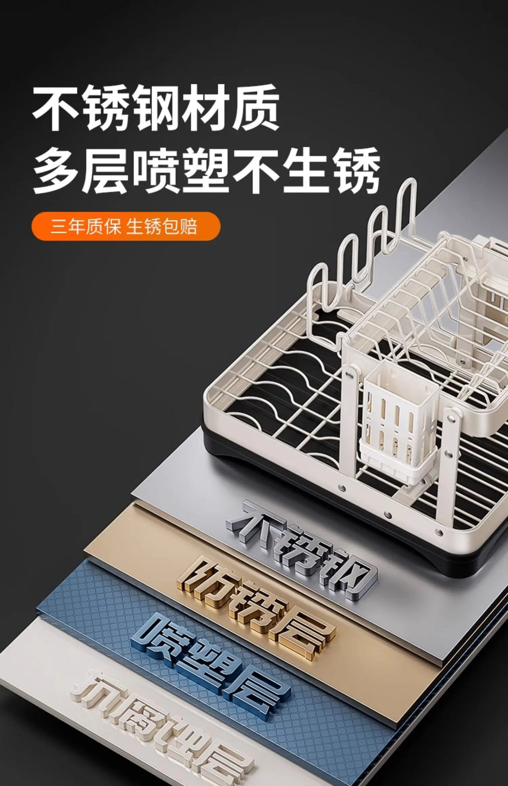 Kitchen Dish Draining Rack, Home Bowl and Plate Organizer, Countertop Storage Shelf, Multifunctional Dishware Organizer