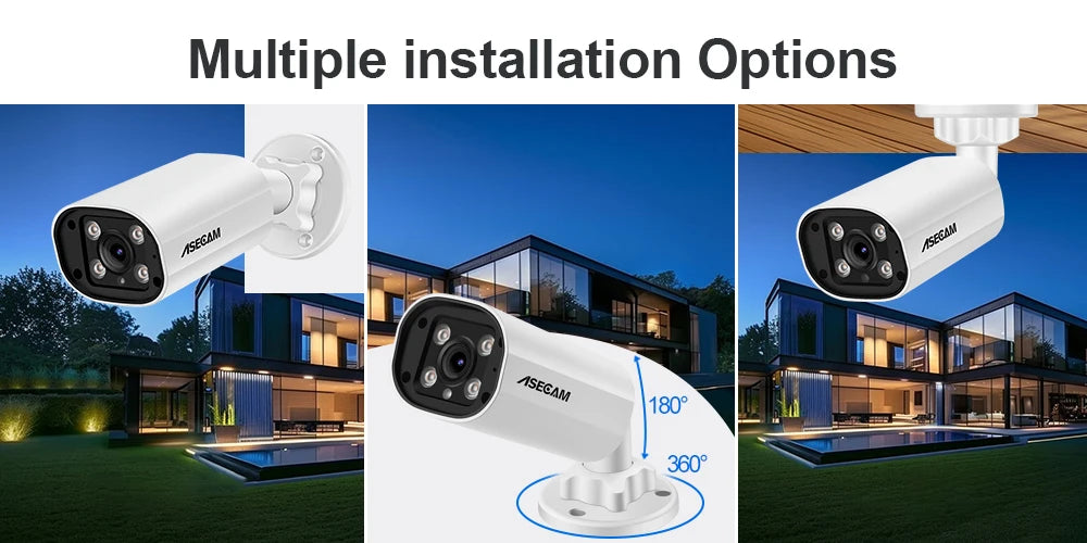 ASECAM 8MP POE IP Camera 4K 15fps Outdoor Hunman Detection CCTV 4MP Audio Onvif Dual Light Video Surveillance Security