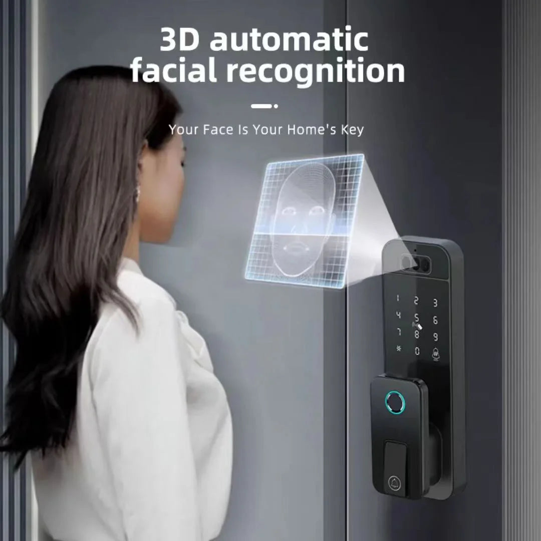Outdoor Waterproof 3D Face Recognition Palm Scan Fingerprint Gate Lock Tuya Wifi App Password Digital Rechargeable Smart Lock