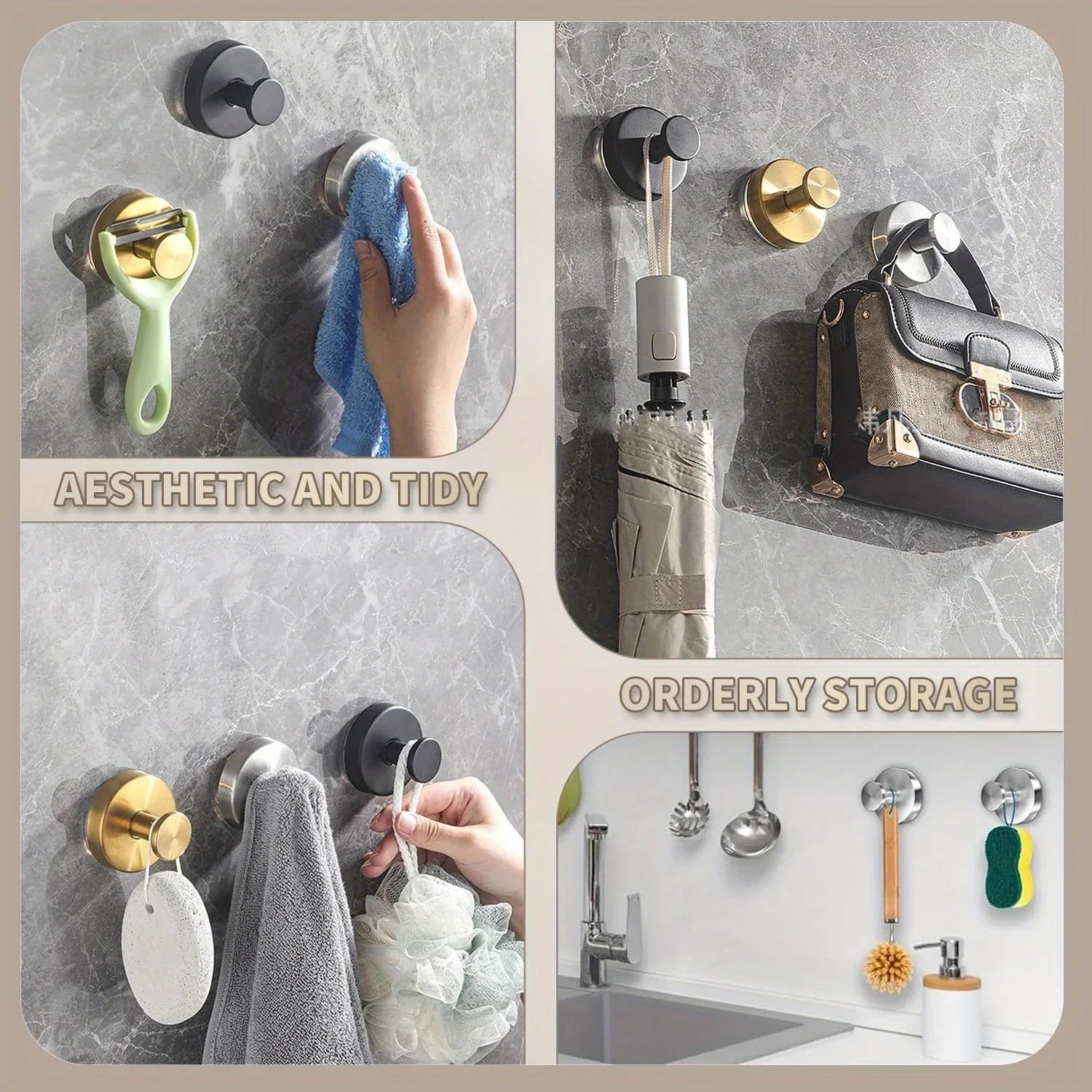 New Suction Cup Hooks Stainless Steel Waterproof Bathroom Shower Wall Mount Punch-free Reusable Strong Adsorption Hook Holders