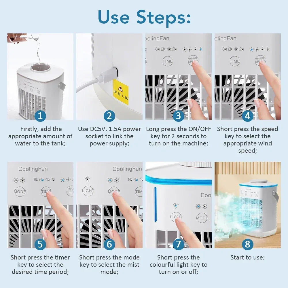 Desktop Air Conditioner Fan Small Air Cooling Machine Small Air Conditioner Household Water Cooling Summer Dormitory Artifac Car