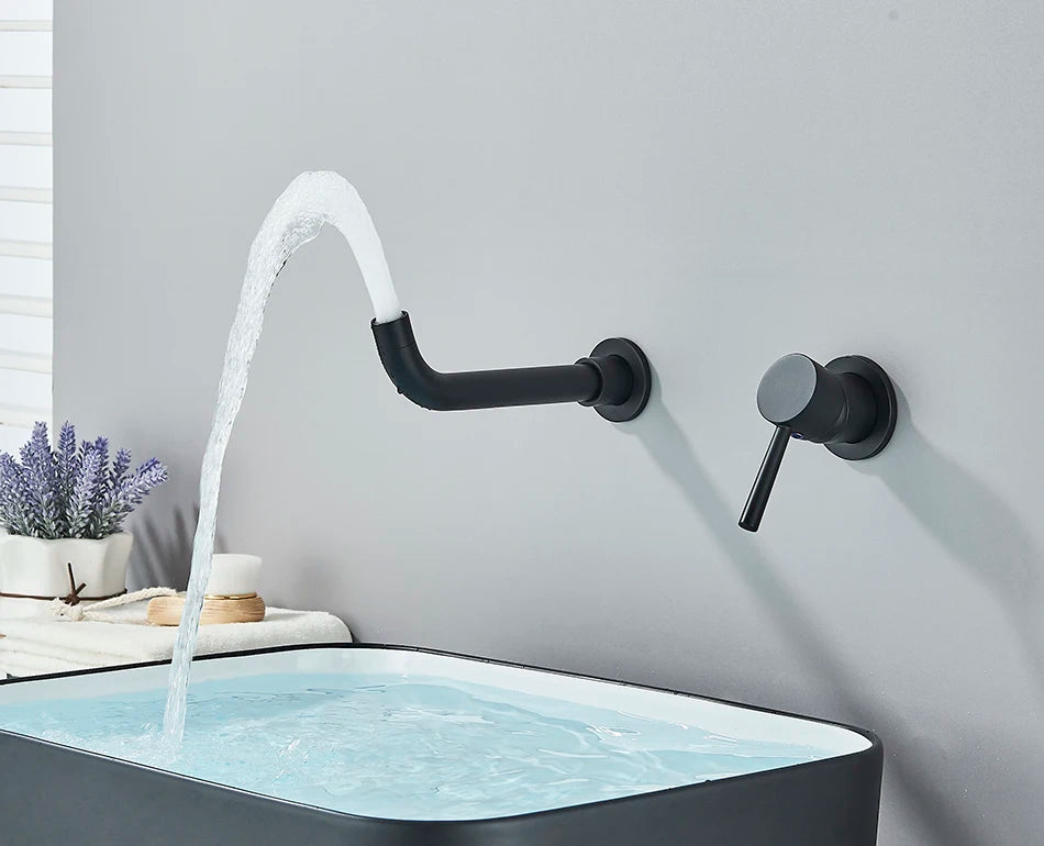 Brushed Gold/Black Basin Faucet Concealed Wall Mounted For Bathroom Faucets Bath Basin Sink Tap Bathtub Hot And Cold Water Mixer