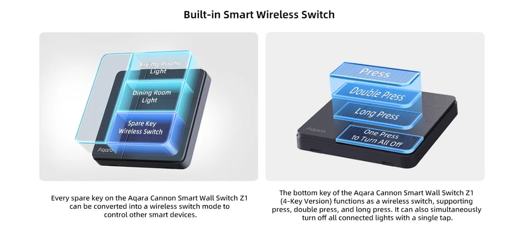 Aqara Z1 Smart Wall Switch ZigBee 3.0 More Control Switch Single Live/Neutral Wire Key Light Button for Smart Home HomeKit APP