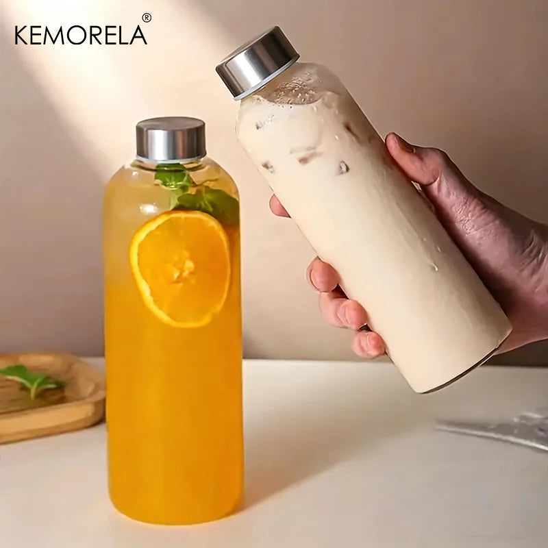 Glass Sports Water Bottle with Lid Leak-Proof And Heat-Resistant 500/750/1000ML for Travel And Storing Such As Juices, Smoothies