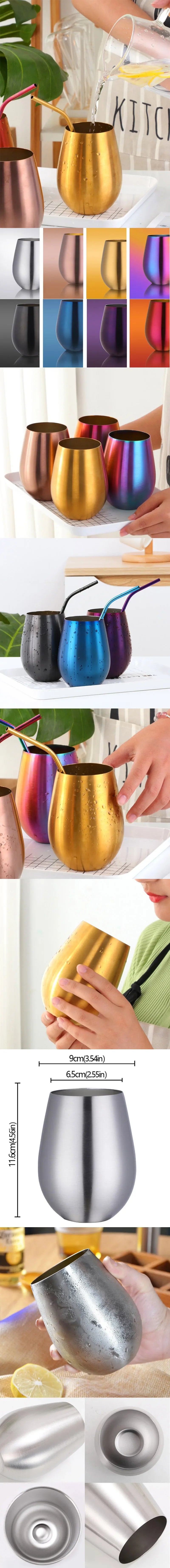 500ml Stainless Steel Single Layer Titanium Plating Wine Glasses Beer Titanium Wine Glasses 500ML Big Belly Water CupBarSupplies