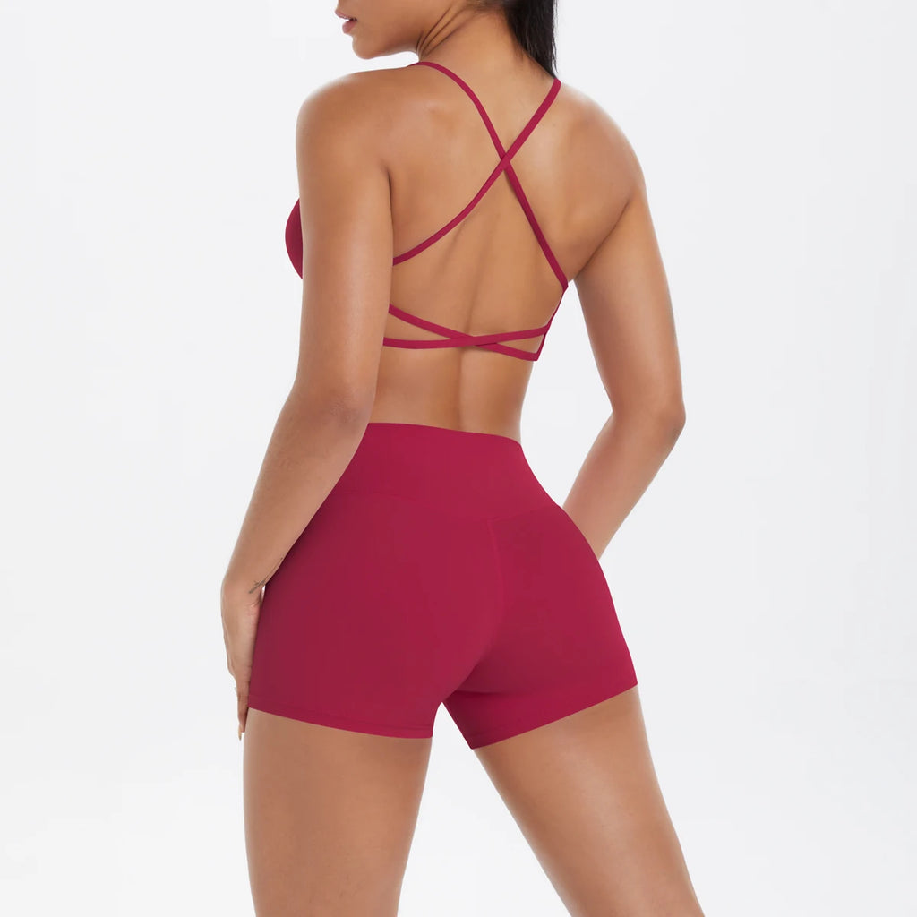 New Cross Backless Yoga Bra And Fitness Shorts Gym Yoga Set Woman’s Summer Running Sports Quick-Dry Women Gym Clothing Yoga Suit