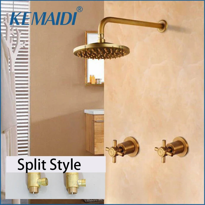 KEMAIDI Antique Brass/Black Bathtub Basin Shower Mixer Tap  Bathroom Sink Mixer Tap Faucet 3 Pcs Shower Faucet Dual Handle Mixer